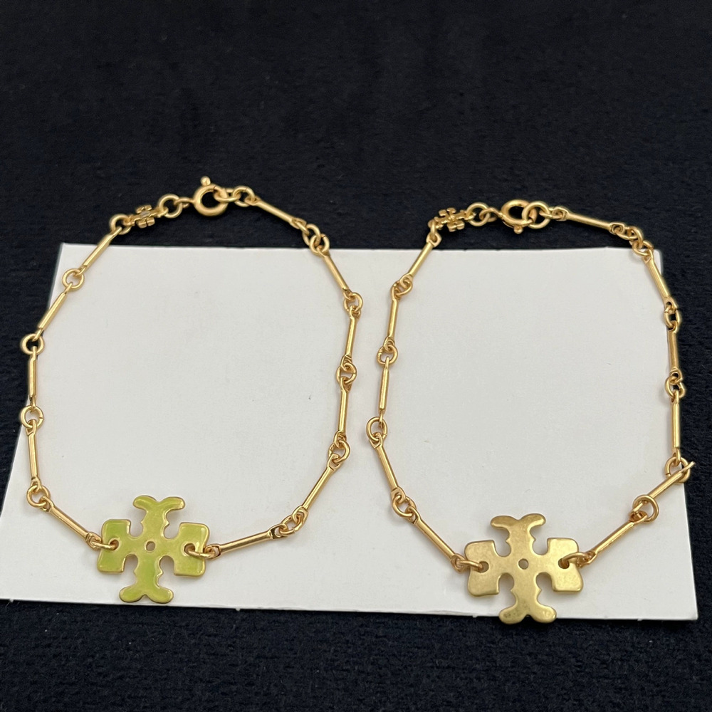 Tory Burch Cross Flower Bamboo Chain Metal Bracelet